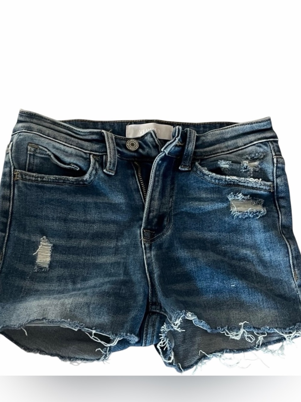 Vervet Blue High Rise Distressed Raw Hem Denim Shorts Size 24 - Picture 2 of 5